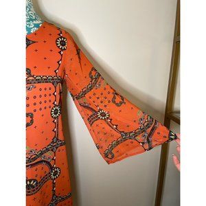 Boho Orange Bell Sleeve Dress M